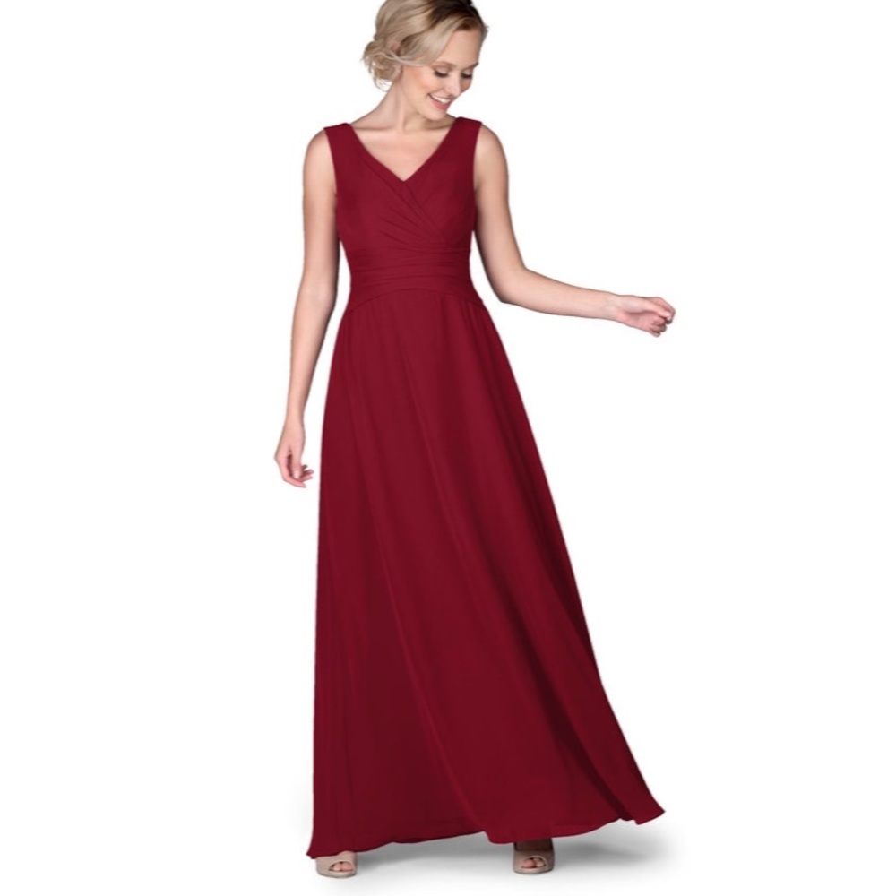 Azazie Burgundy Mya Bridesmaid V Neck Sleeveless Formal Wedding Guest Dress